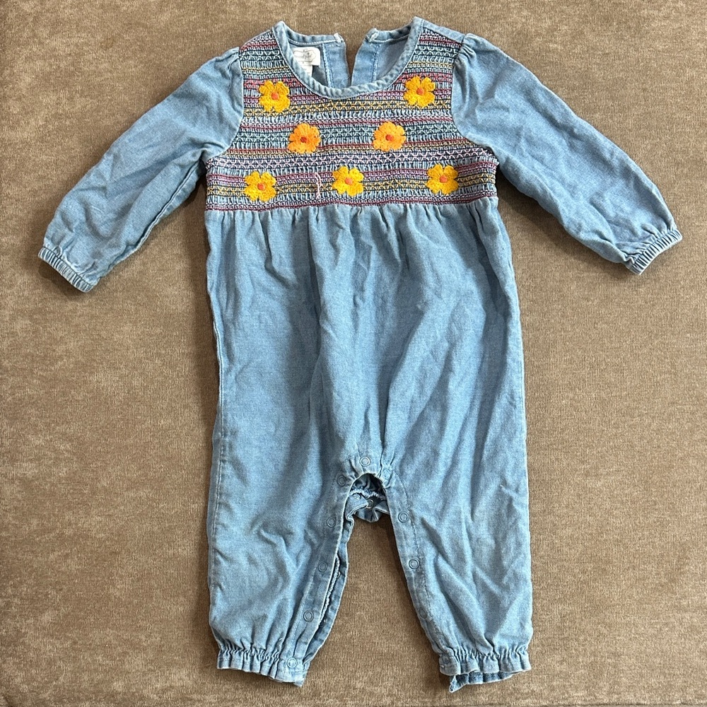 Mud Pie Blue One Piece with Orange Floral Accents